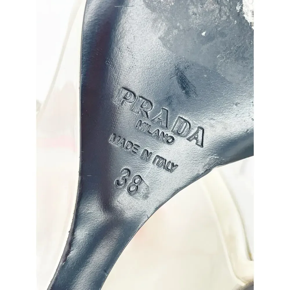 Prada Flame Wedge Sandals White Patent Neon Pink 2018 Reissue Hotrod Heels IT 38 - Picture 16 of 16